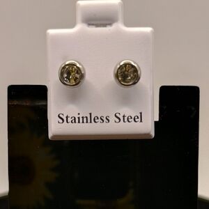Stainless Steel Stud Earrings with Clear Stones
